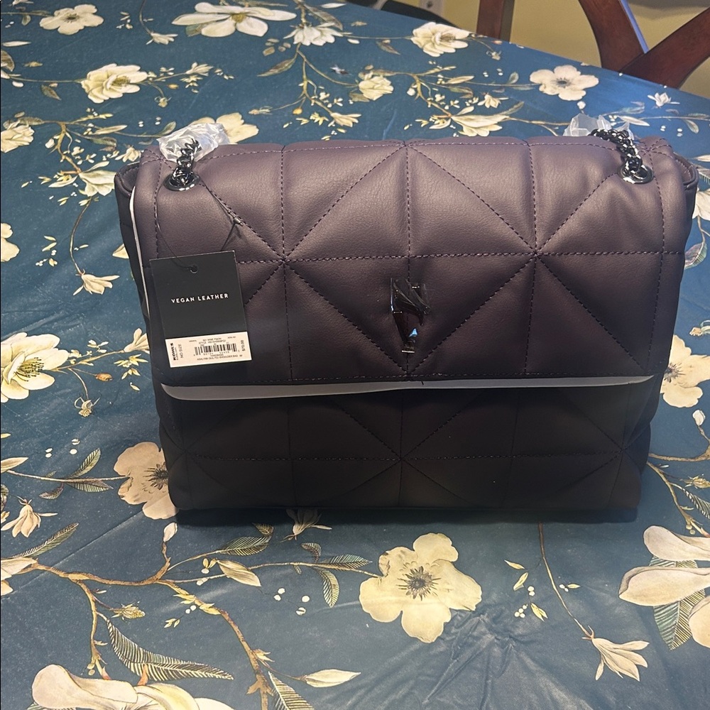 Quilted Vegan Leather Shoulder Bag - Deep Plum